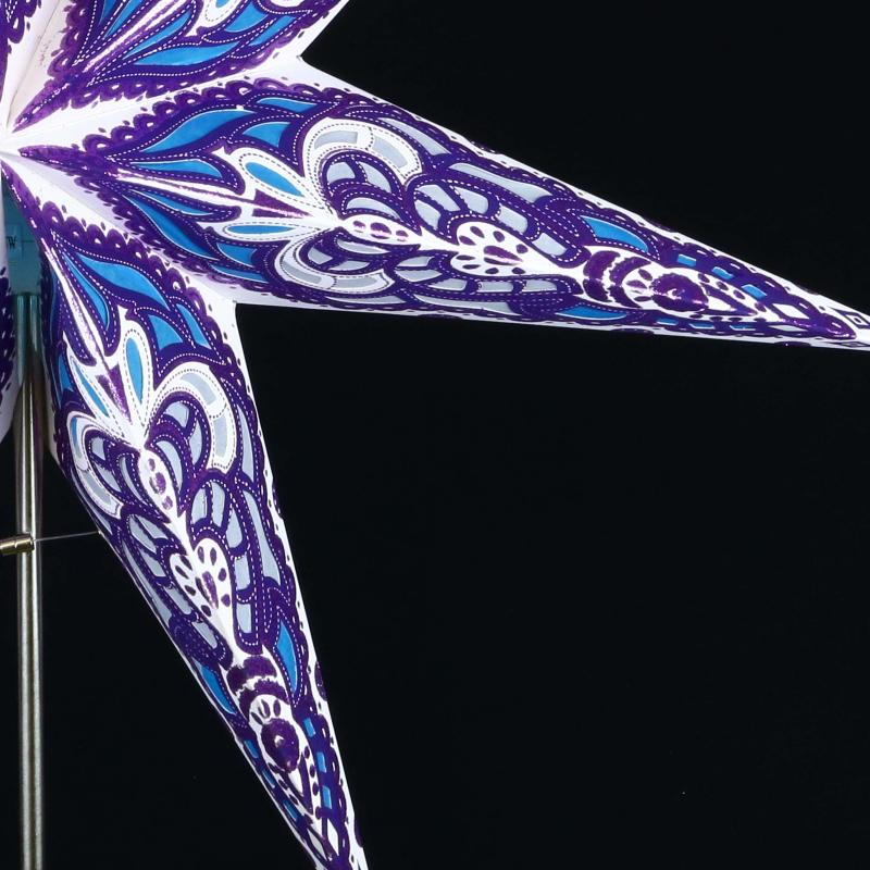 SUMITA blau/türkis Glitter  - Faltbarer Leuchtstern, Weihnachtsstern aus Papier mit 7 Zacken, 60 cm